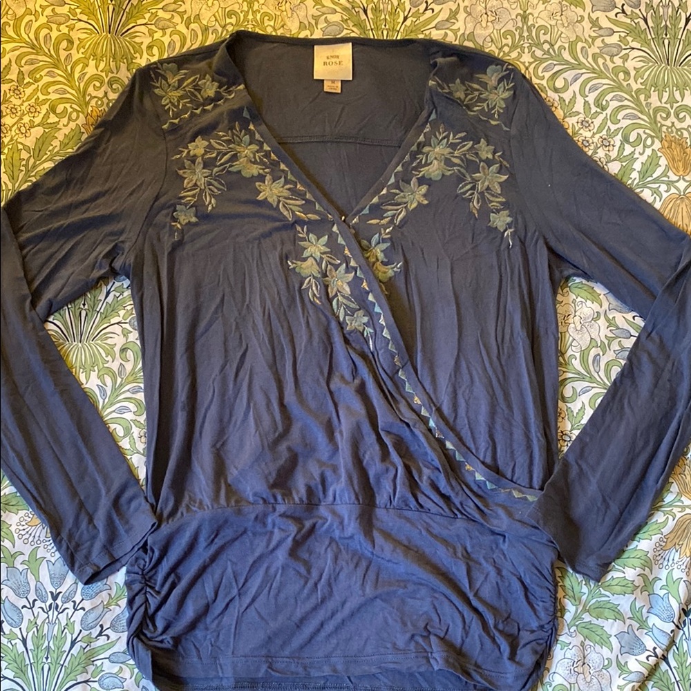 Embroidered Navy Blue Women's Top